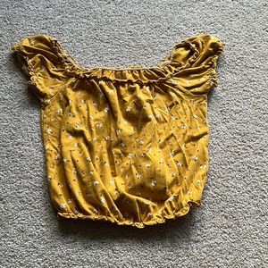 Mustard color, floral ruffled crop top